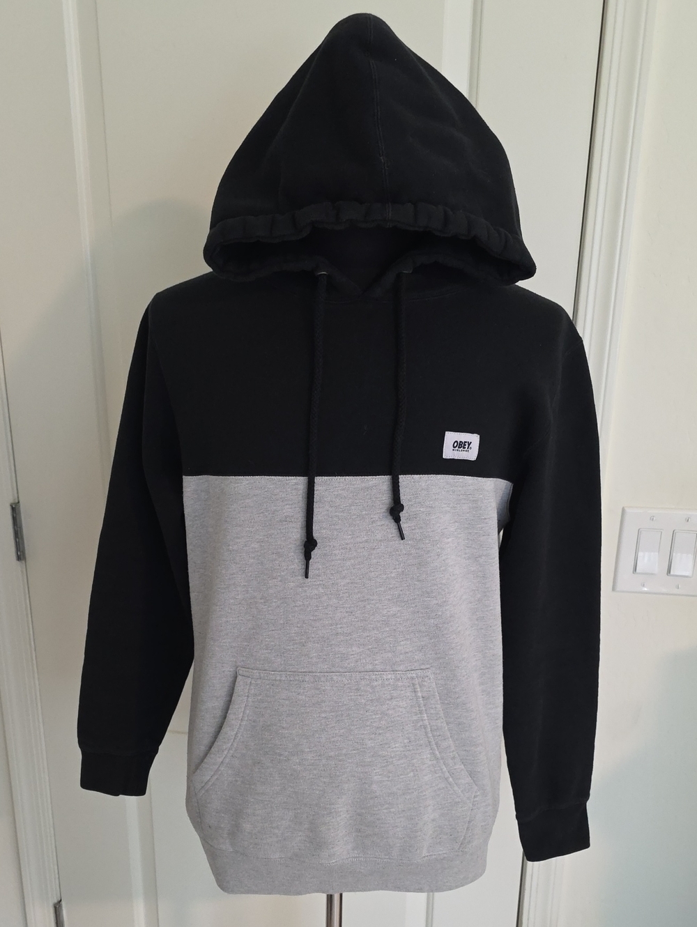 Obey Black and Gray Colorblock Pullover Hoodie